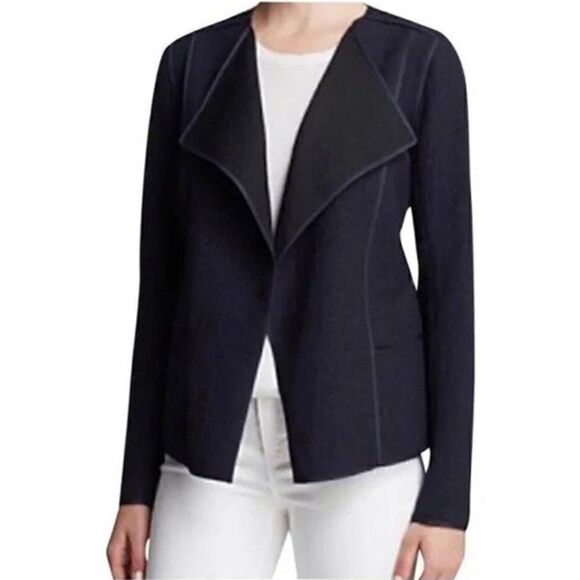 Vince Navy Blue Textured Waterfall Open Front Blazer - Picture 1 of 6
